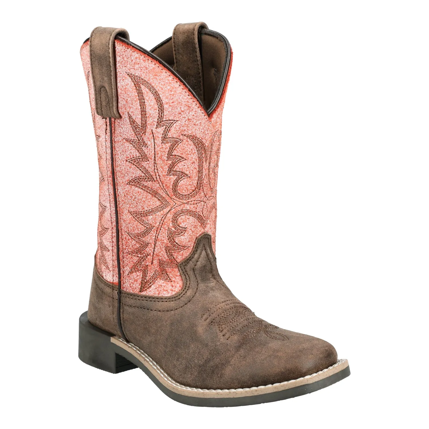Smoky Mountain Boots Kids Unisex Rustic Rider Brown/Coral Leather Cowboy Boots
