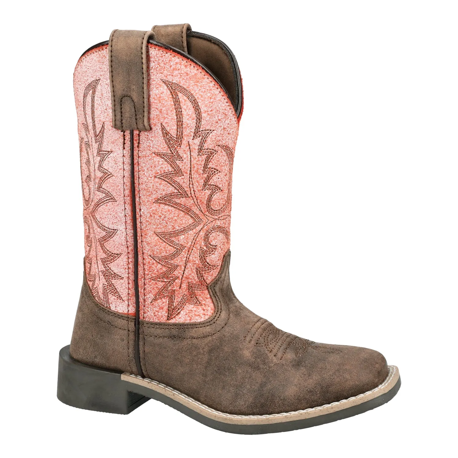 Smoky Mountain Boots Kids Unisex Rustic Rider Brown/Coral Leather Cowboy Boots