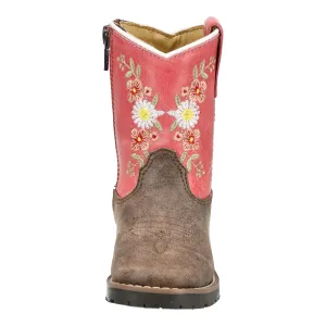 Smoky Mountain Boots Toddler Girls Autry Chocolate/Coral Leather Cowboy Boots