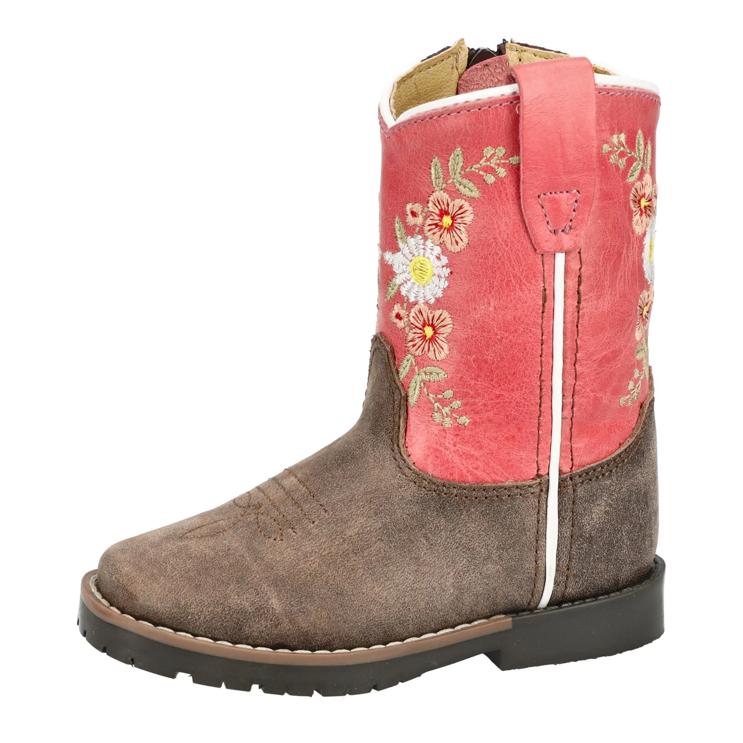 Smoky Mountain Boots Toddler Girls Autry Chocolate/Coral Leather Cowboy Boots