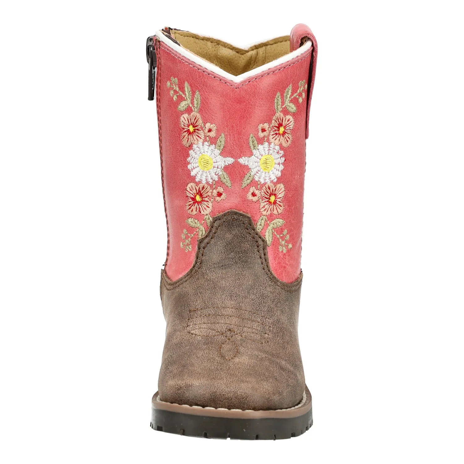 Smoky Mountain Boots Toddler Girls Autry Chocolate/Coral Leather Cowboy Boots