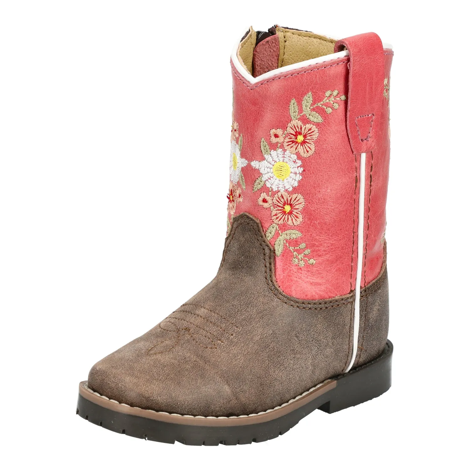 Smoky Mountain Boots Toddler Girls Autry Chocolate/Coral Leather Cowboy Boots