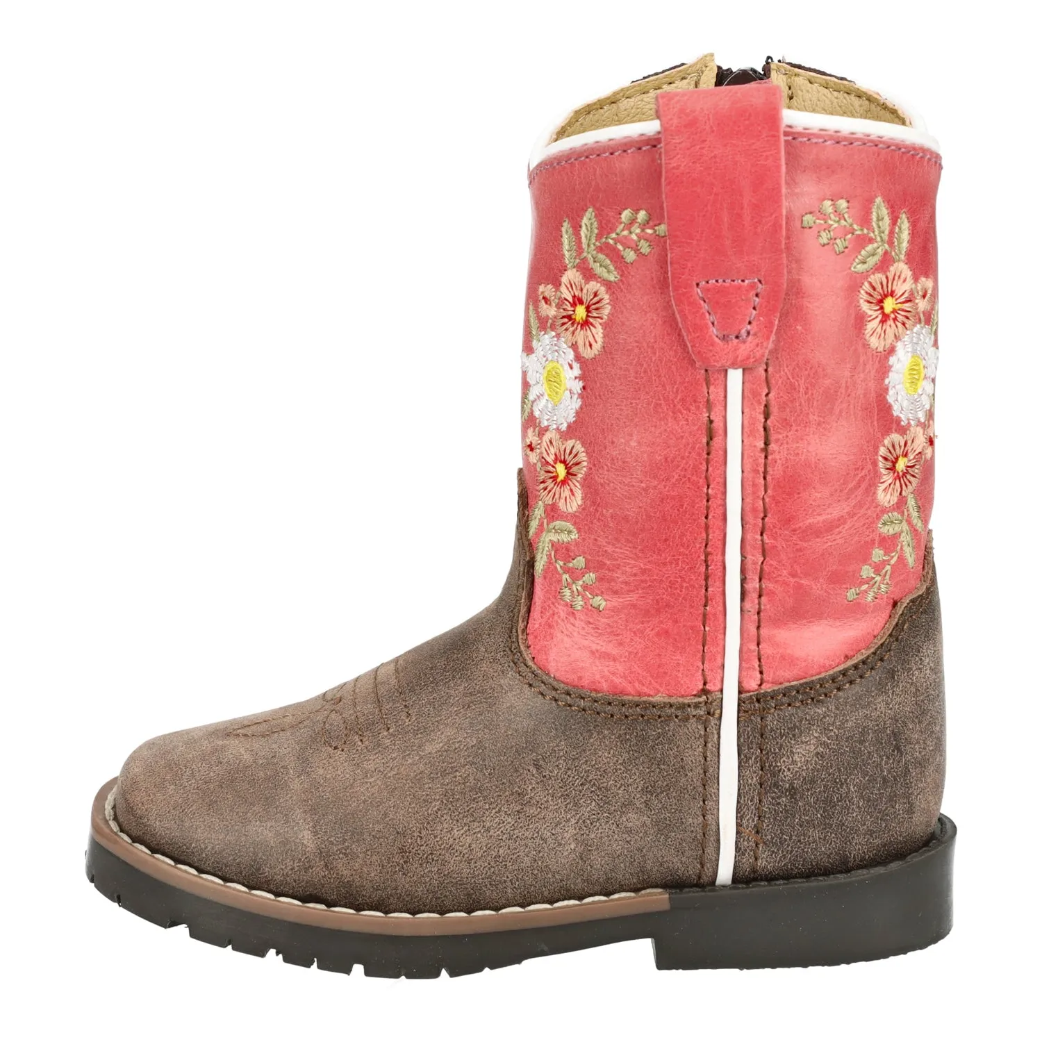 Smoky Mountain Boots Toddler Girls Autry Chocolate/Coral Leather Cowboy Boots