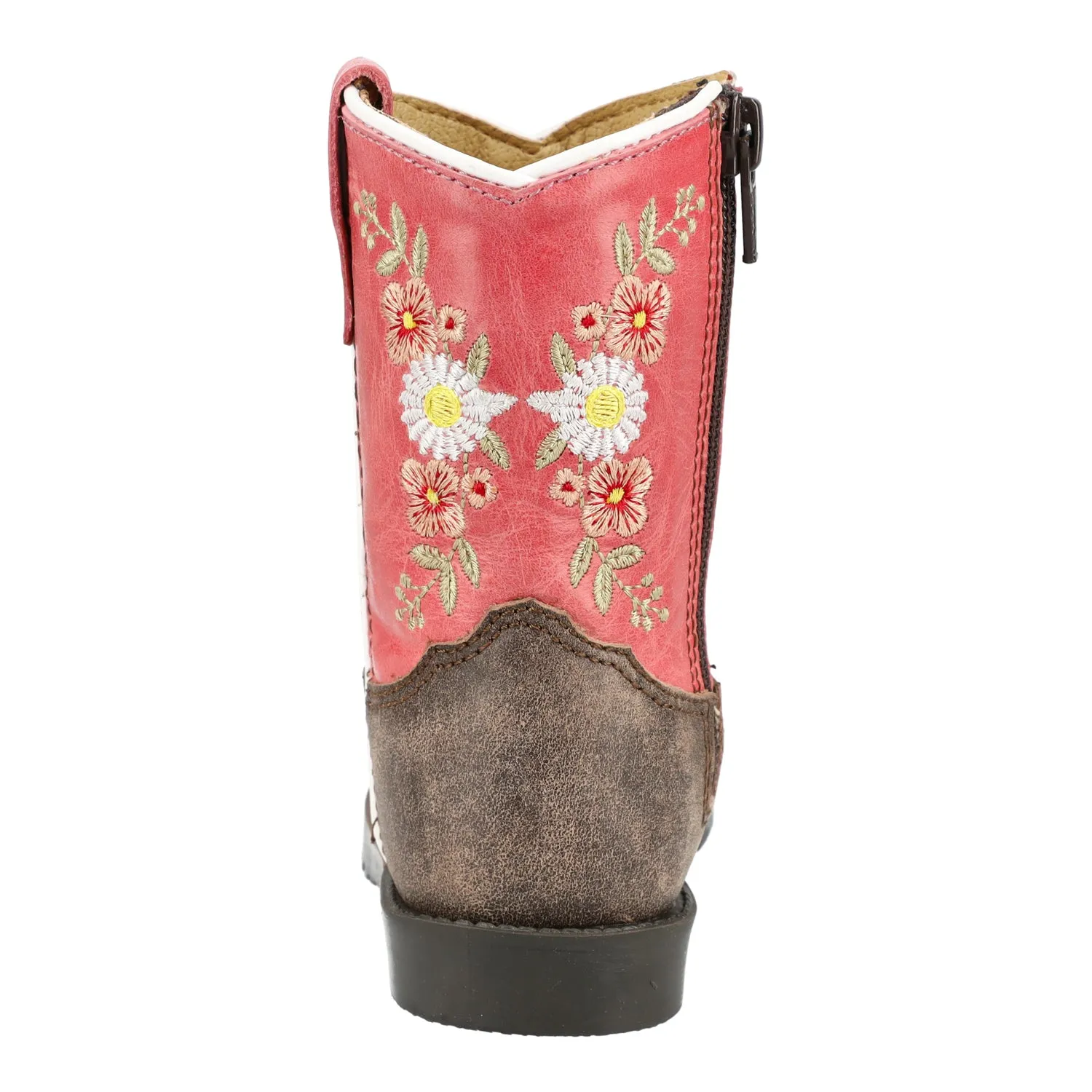 Smoky Mountain Boots Toddler Girls Autry Chocolate/Coral Leather Cowboy Boots