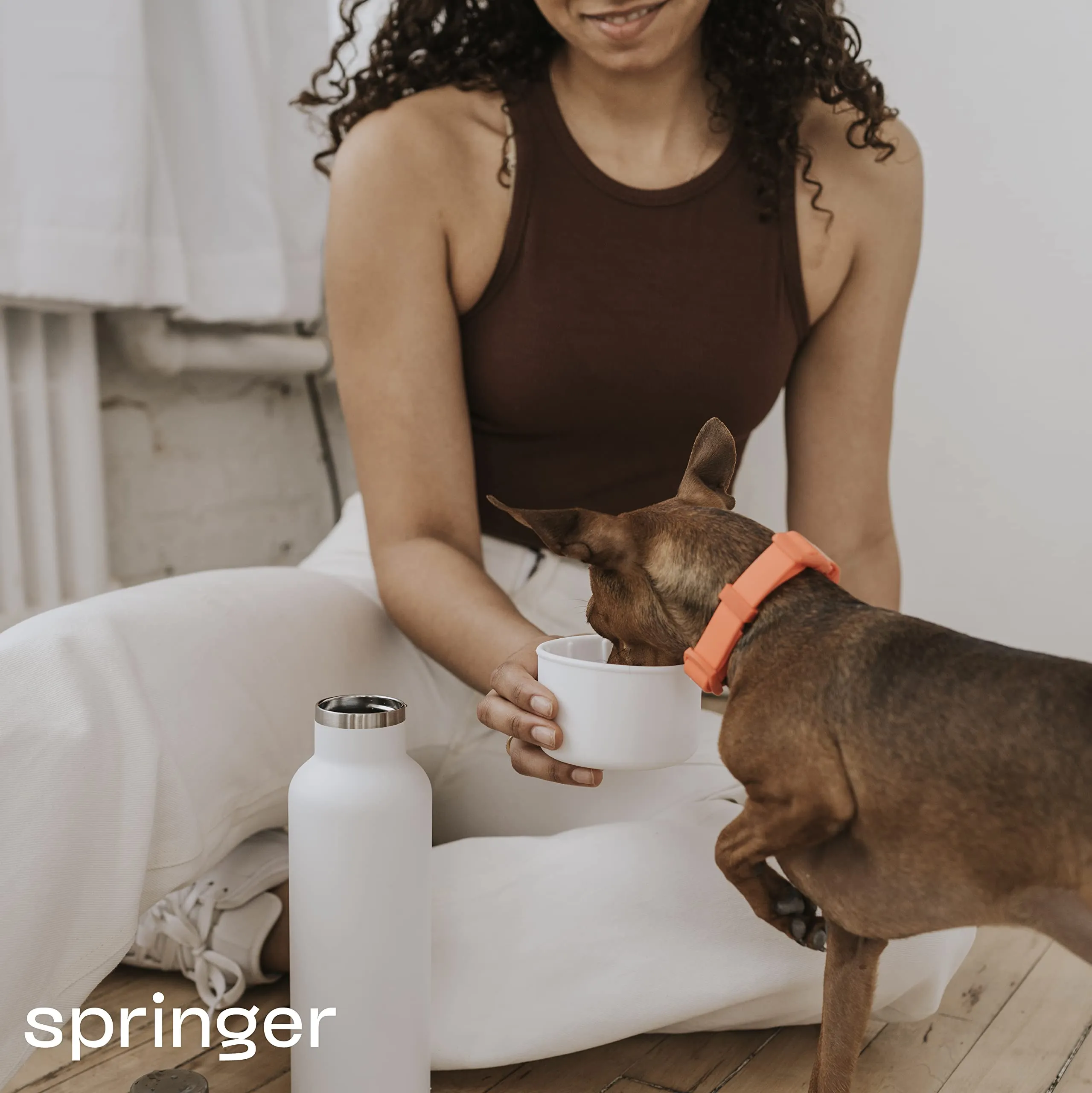 Springer Dog and Me 24oz Stainless Steel Insulated Water Bottle - Cold for 12  Hours – Portable Dog Water Bottle with Integrated Travel Water Bowl for Dogs, Portable Dog Water Bottle – White