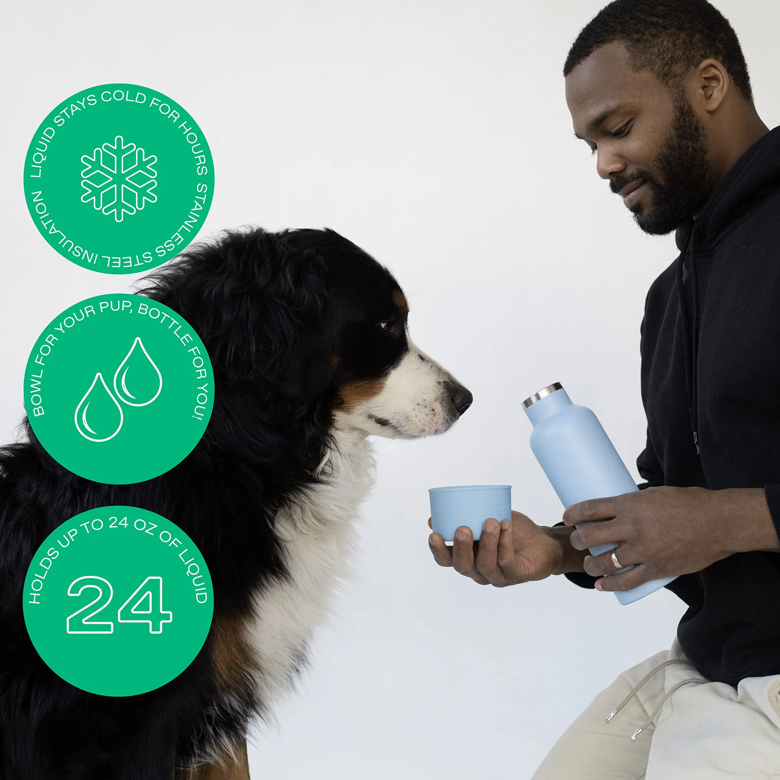 Springer Dog and Me 24oz Stainless Steel Insulated Water Bottle - Cold for 12  Hours – Portable Dog Water Bottle with Integrated Travel Water Bowl for Dogs, Portable Dog Water Bottle – White