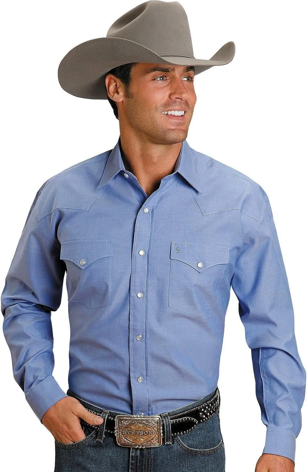 Stetson Men's Solid Oxford Snap Long Sleeve Western Shirt - 11-001-0465-1027Gr