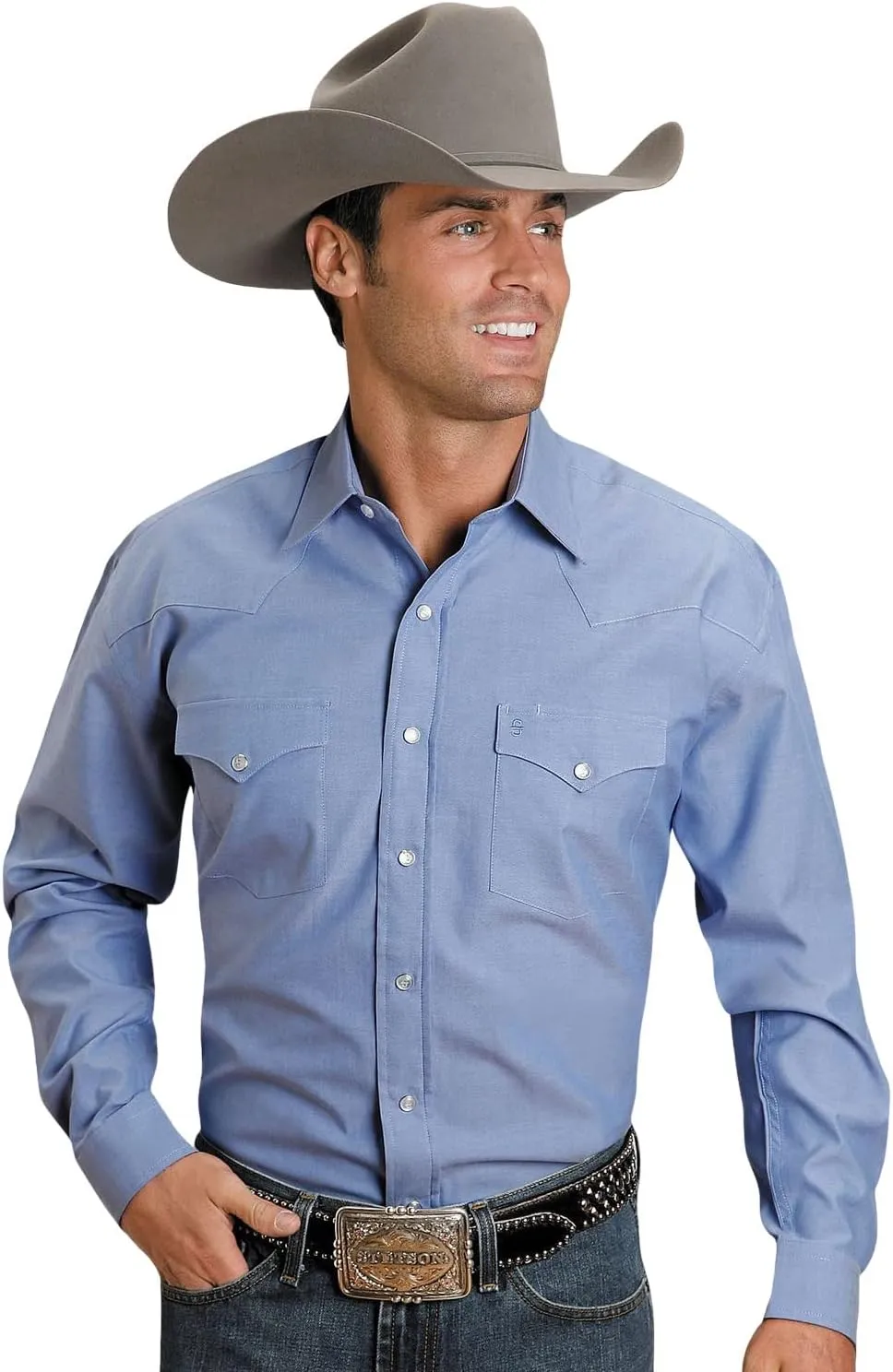 Stetson Men's Solid Oxford Snap Long Sleeve Western Shirt - 11-001-0465-1027Gr