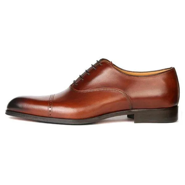 Tan Brown Handmade Oxford Dress Shoes for Men in Genuine Leather