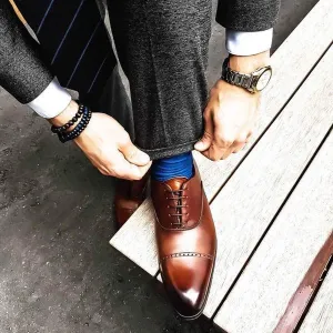 Tan Brown Handmade Oxford Dress Shoes for Men in Genuine Leather
