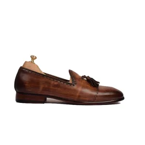 Tassel Brown Hand Painted Patina Leather Loafer