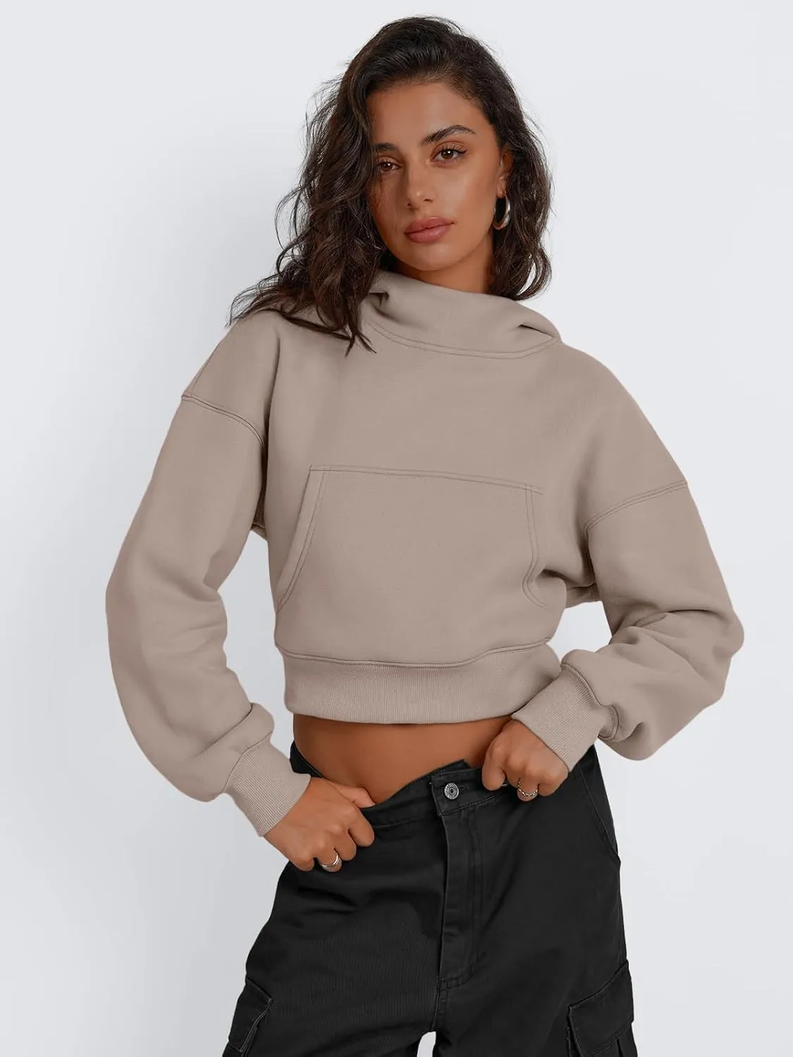 Trendy Queen Womens Cropped Hoodie Long Sleeve Sweatshirts Fall Fashion 2024 Casual Y2k Outfits Winter Clothes