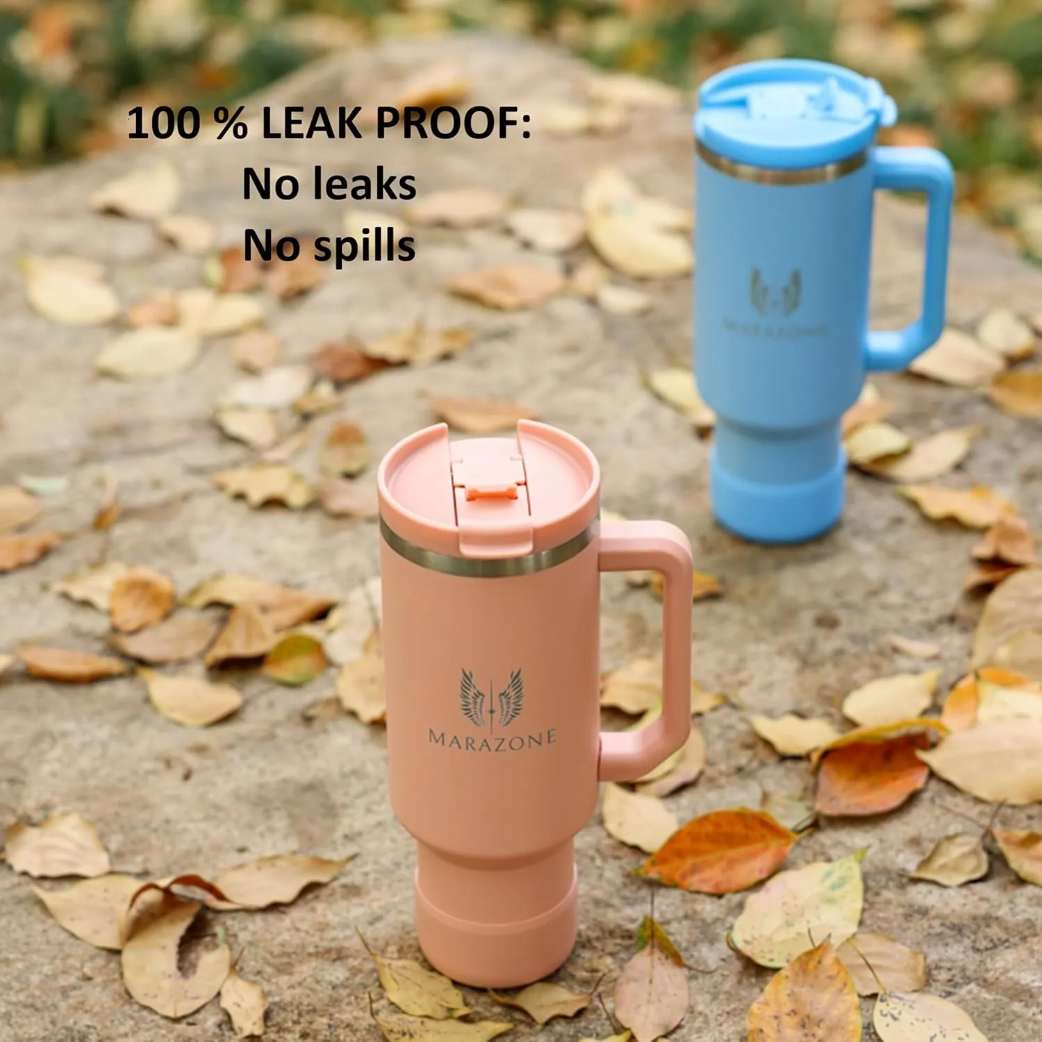 Tumbler with Handle and Straw 40oz | Leakproof Lid | Cup Holder Compatible Travel Mug | Vacuum Insulated Stainless Steel Cup | BPA-Free | Straw Cleaner & Silicone Boot Included (Sky Blue)