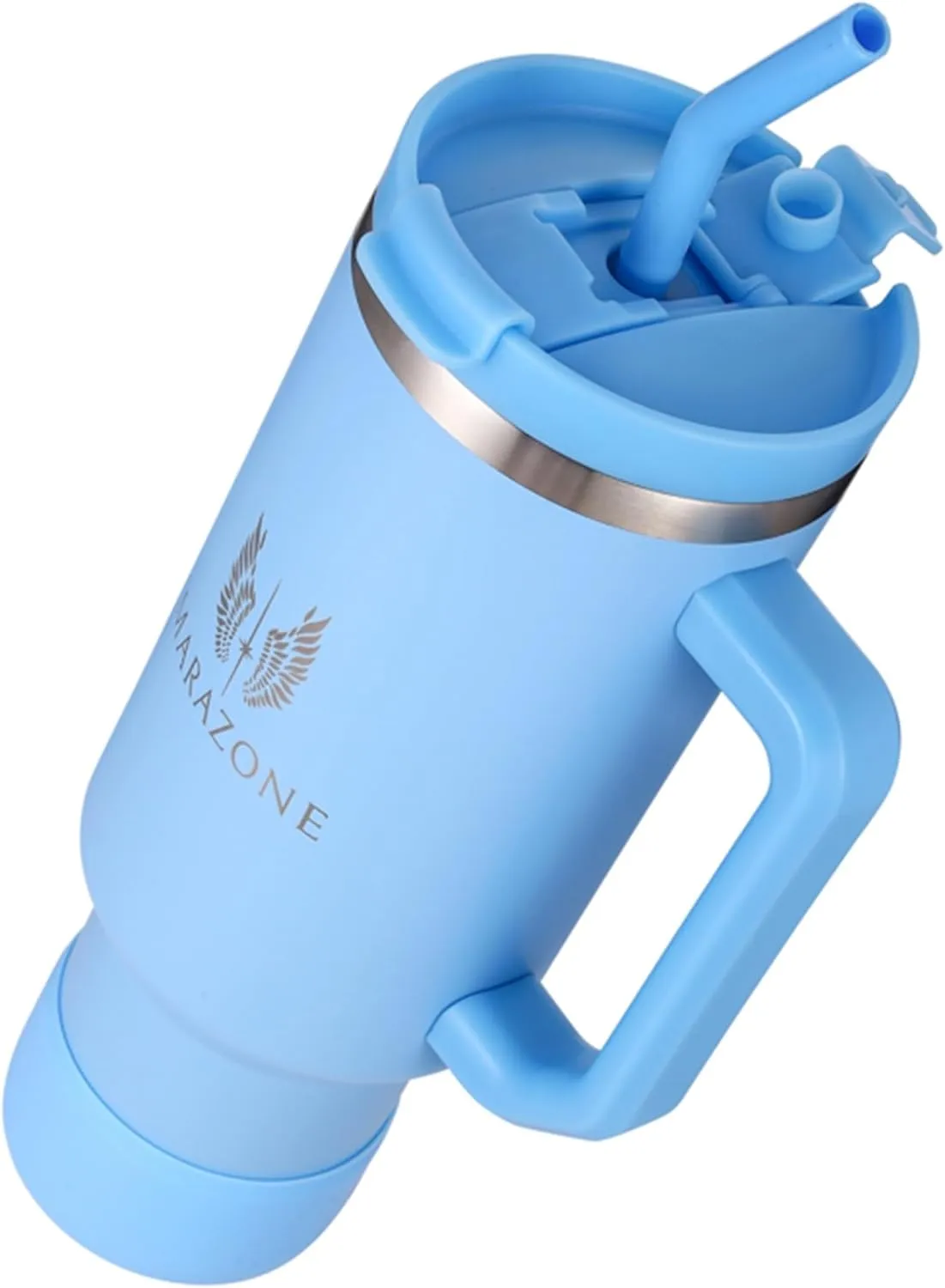Tumbler with Handle and Straw 40oz | Leakproof Lid | Cup Holder Compatible Travel Mug | Vacuum Insulated Stainless Steel Cup | BPA-Free | Straw Cleaner & Silicone Boot Included (Sky Blue)