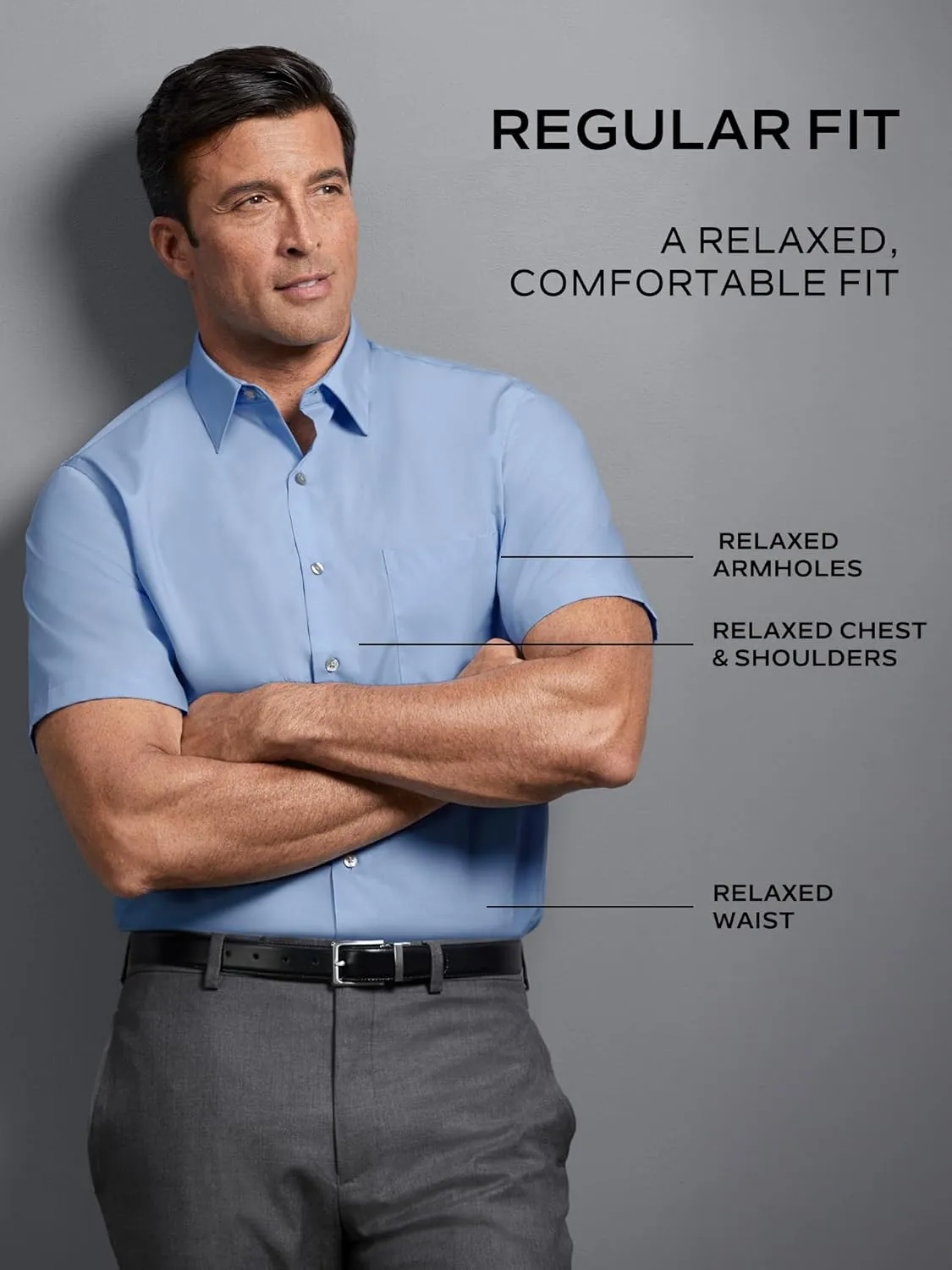 Van Heusen Men's Short Sleeve Dress Shirt Regular Fit Oxford Solid