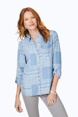 Vintage Scarf Tencel® 3/4 Sleeve Shirt