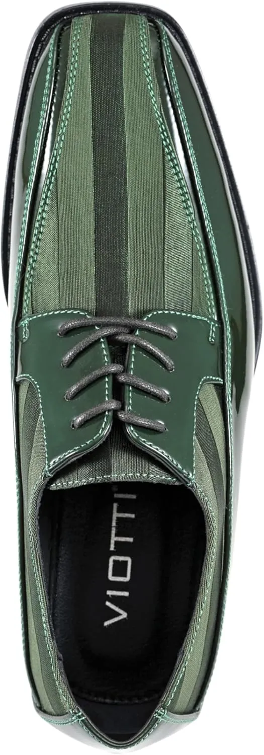 Viotti 179, Casual Dress Oxford Shoes for Men, Satin Striped Lace-Ups, Men's Business Casual Leather & Satin Shoe, for All Formal Occasions