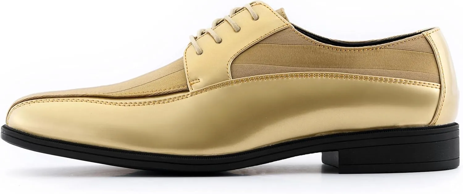 Viotti 179, Casual Dress Oxford Shoes for Men, Satin Striped Lace-Ups, Men's Business Casual Leather & Satin Shoe, for All Formal Occasions
