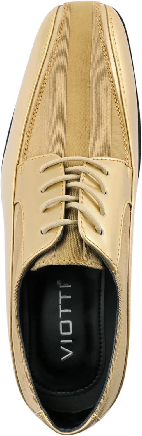 Viotti 179, Casual Dress Oxford Shoes for Men, Satin Striped Lace-Ups, Men's Business Casual Leather & Satin Shoe, for All Formal Occasions