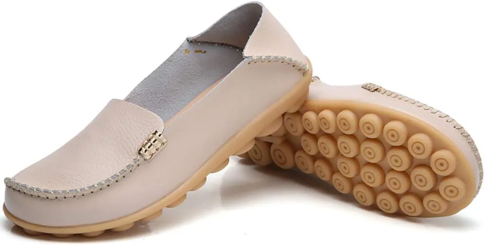 WERWAES Womens Casual Loafers Comfortable Leather Slip on Shoes Fashion Round Toe Moccasins Flats Soft Lightweight Walking Outdoor Loafers