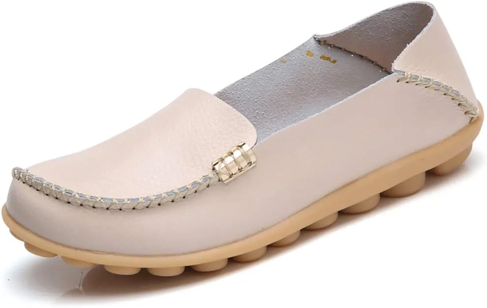 WERWAES Womens Casual Loafers Comfortable Leather Slip on Shoes Fashion Round Toe Moccasins Flats Soft Lightweight Walking Outdoor Loafers