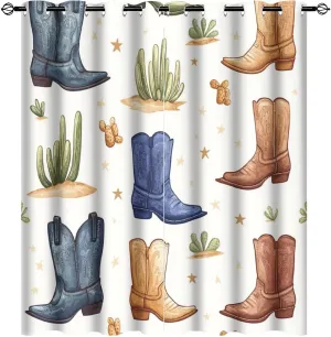 Western Cowboy Boot Grommet Blackout Curtains for Bedroom, Cactus Leaf Botanical Thermal Insulated Curtains Room Darkening Window Drapes, 21W x 54L, 2 Panels