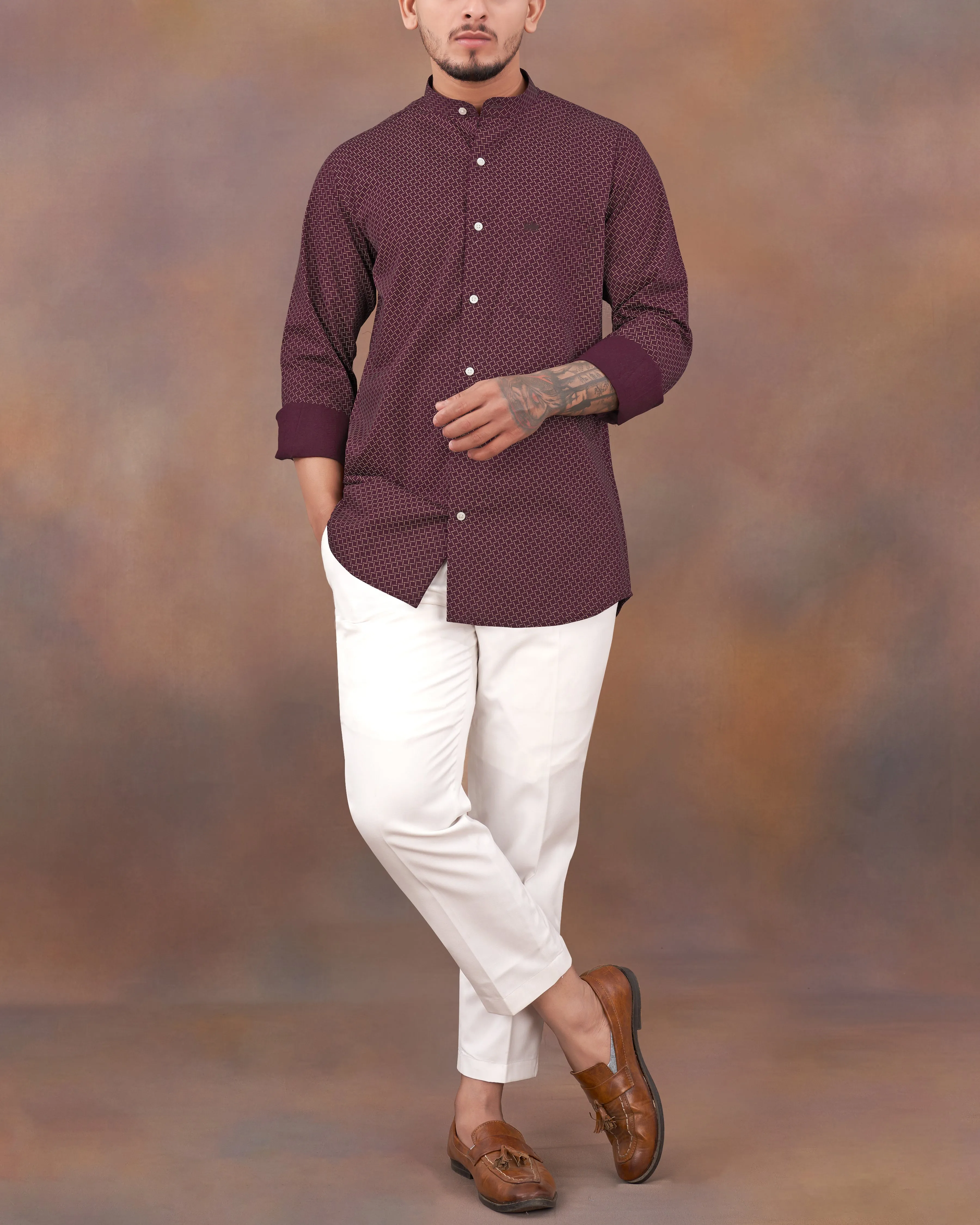 Wine Berry Printed Royal Oxford Shirt