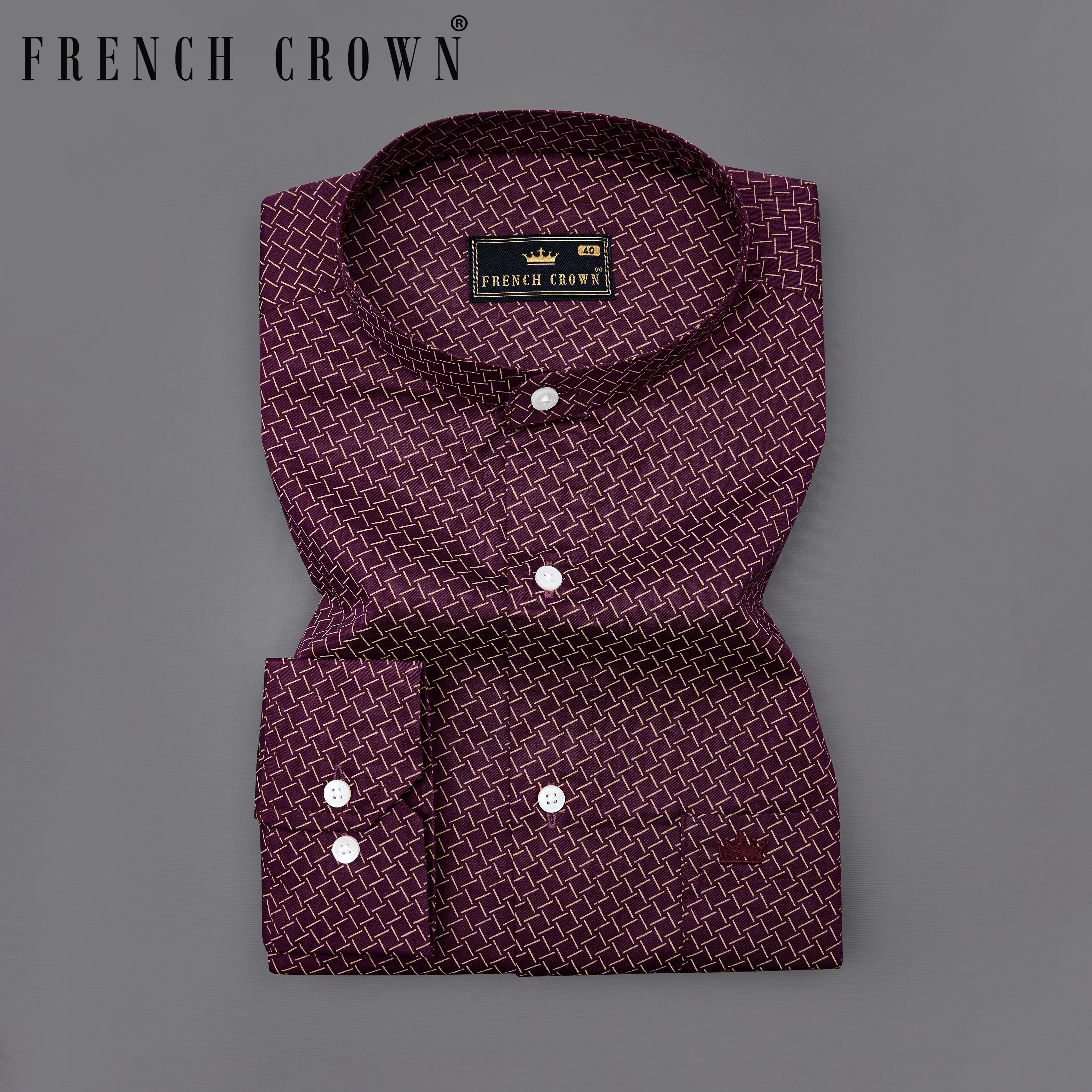 Wine Berry Printed Royal Oxford Shirt