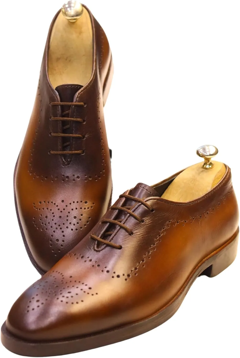Wingtip Oxford Brogue Leather Dress Shoes for Men, Perforated Detail, Premium Comfort