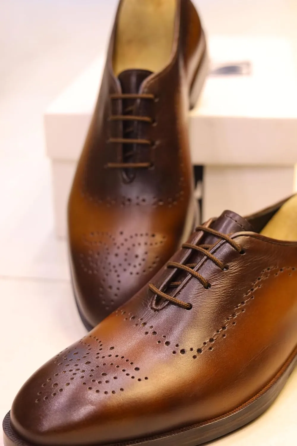 Wingtip Oxford Brogue Leather Dress Shoes for Men, Perforated Detail, Premium Comfort