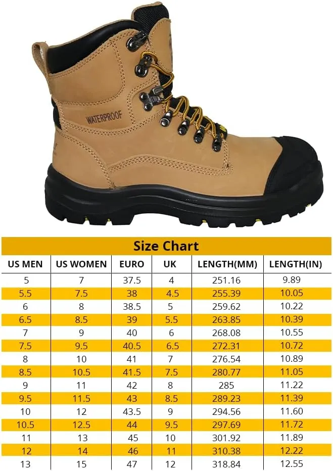Wolf Work Boot | 100% Waterproof Genuine Upper Leather | Oil, Heat, Chemical, Abrasion Resistant | Electrical Hazards | Non-Slip Rubber Sole | Soft Toe | Padded Collar | Construction | Industrial PPE