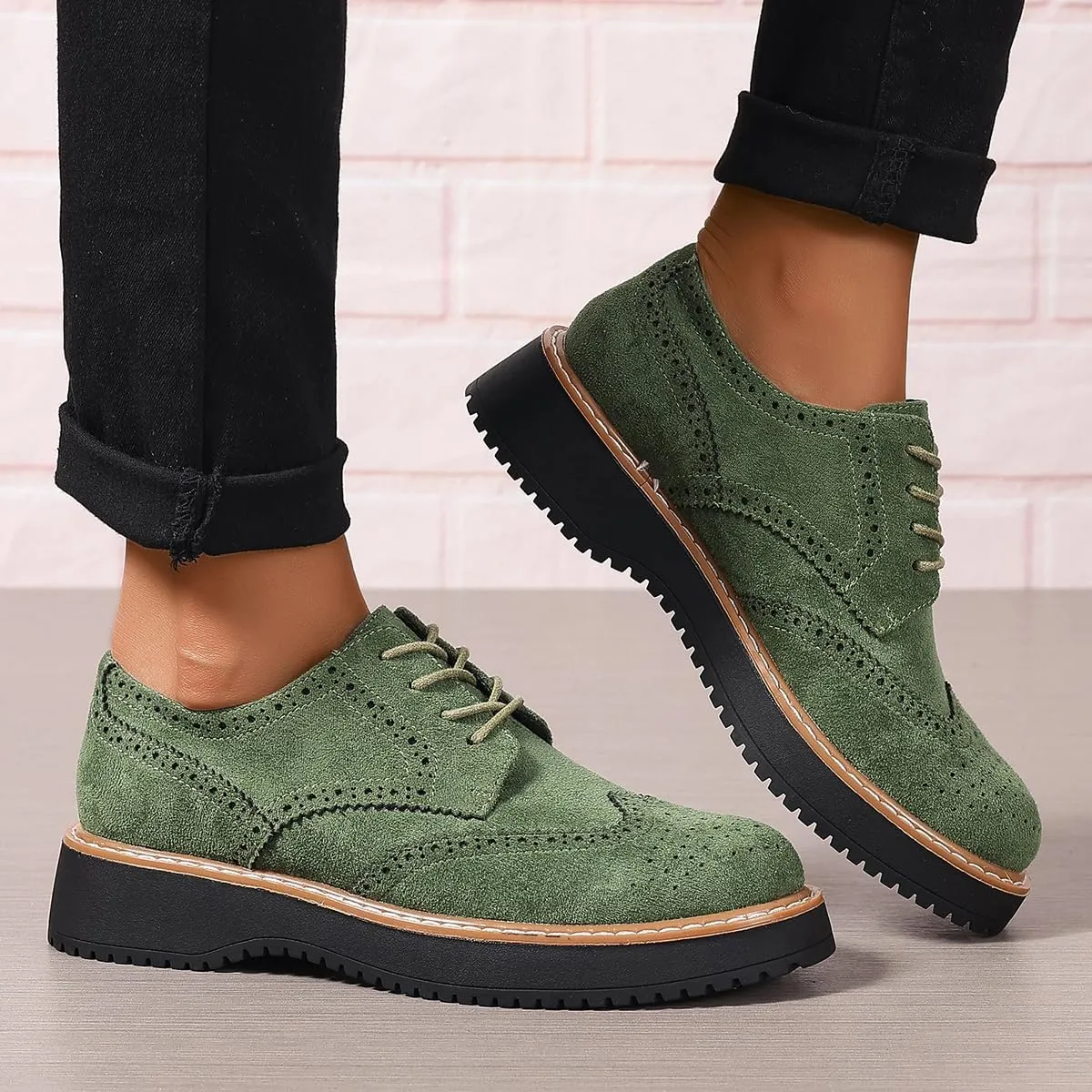 Women Oxfords Platform Lace-up Oxford Shoes Girls Ladies Women Casual Wingtips Brogue Oxfords