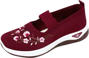 Women Woven Loafers Orthopedic Breathable Soft Shoes Slip On Walking Foam Anti Slip Arch Support Embroidery Sneakers