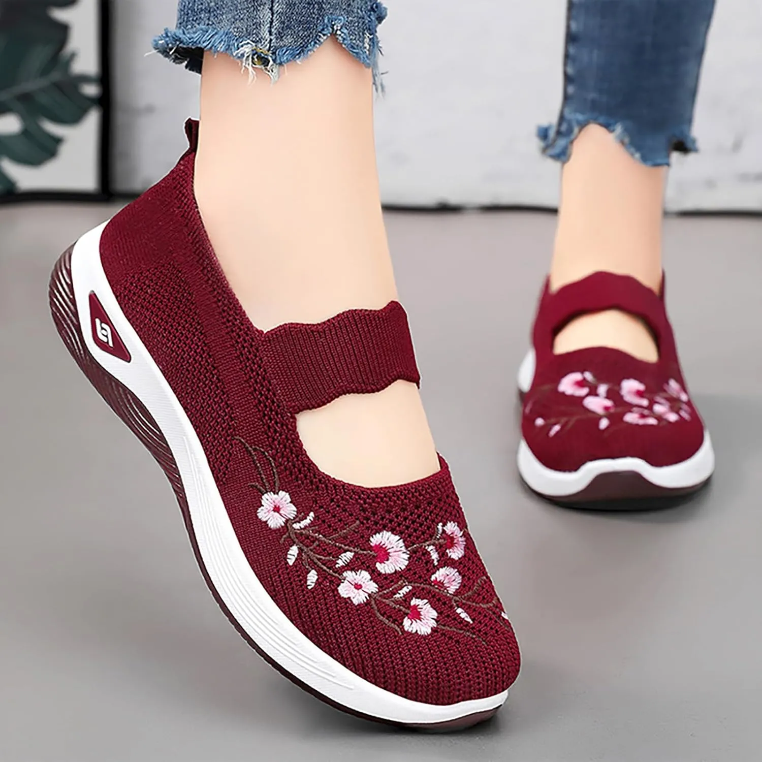 Women Woven Loafers Orthopedic Breathable Soft Shoes Slip On Walking Foam Anti Slip Arch Support Embroidery Sneakers