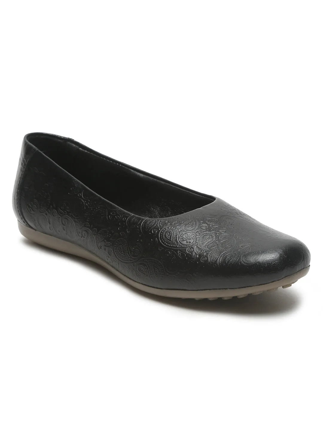 Women's Black Solid Leather Ballet Flat Shoes