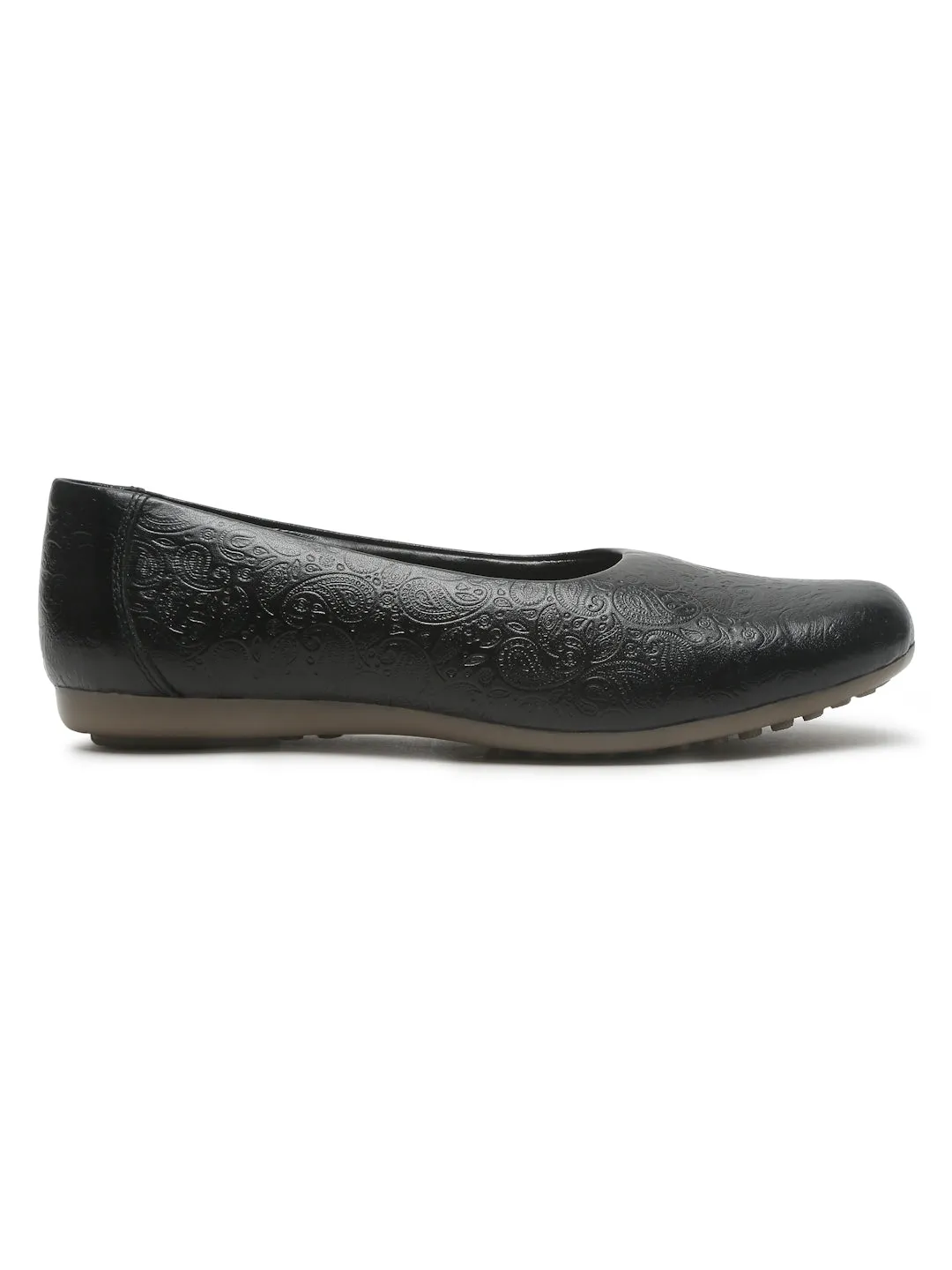 Women's Black Solid Leather Ballet Flat Shoes