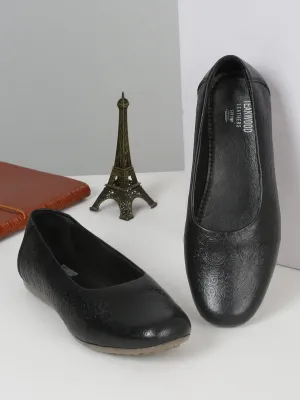 Women's Black Solid Leather Ballet Flat Shoes