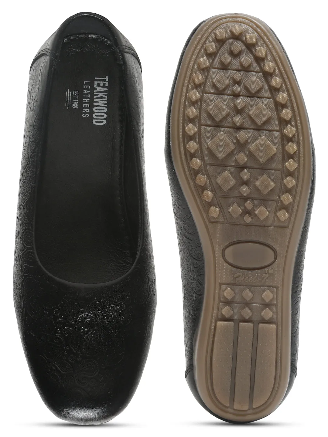 Women's Black Solid Leather Ballet Flat Shoes