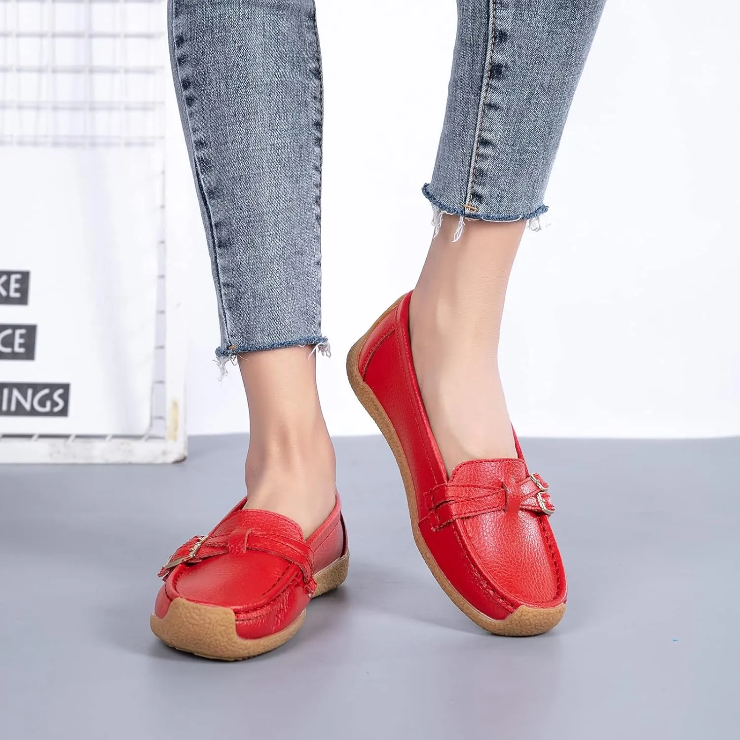 Women's Comfort Leather Loafers Casual Wild Driving Flats Anti-Collision Moccasins Soft Daily Walking Shoes