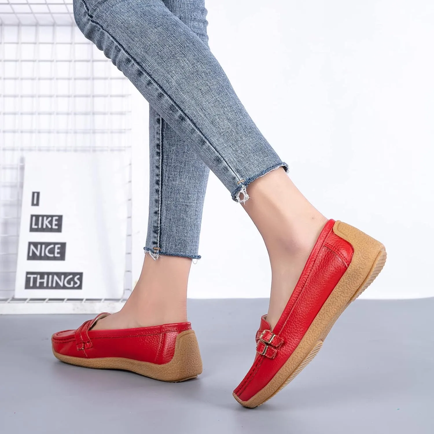 Women's Comfort Leather Loafers Casual Wild Driving Flats Anti-Collision Moccasins Soft Daily Walking Shoes