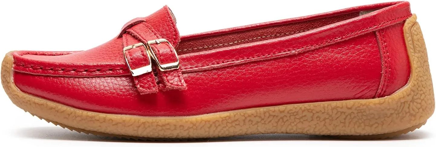 Women's Comfort Leather Loafers Casual Wild Driving Flats Anti-Collision Moccasins Soft Daily Walking Shoes