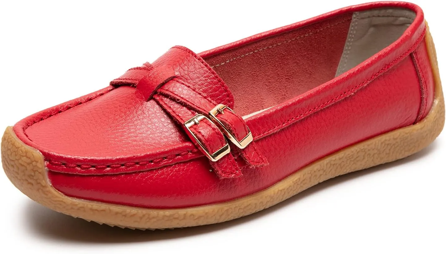 Women's Comfort Leather Loafers Casual Wild Driving Flats Anti-Collision Moccasins Soft Daily Walking Shoes