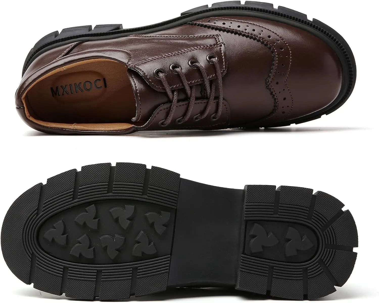 Womens Oxford Shoes Platform Classic Leather Non Slip Dressy Shoes Brogues Style Chunky Comfortable Business Shoes for Work Casual Office