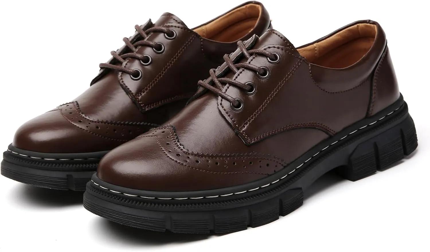 Womens Oxford Shoes Platform Classic Leather Non Slip Dressy Shoes Brogues Style Chunky Comfortable Business Shoes for Work Casual Office