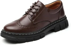 Womens Oxford Shoes Platform Classic Leather Non Slip Dressy Shoes Brogues Style Chunky Comfortable Business Shoes for Work Casual Office