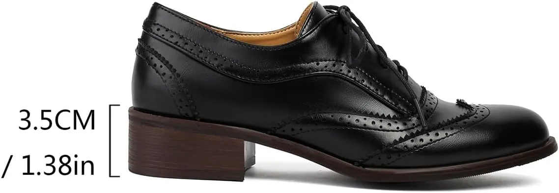 Women's Perforated Classic Lace-up Oxfords Brogue Wingtip Round Toe Derby Saddle Faux Leather Flat Shoes Evening Party Work Jeans Dress Shoes