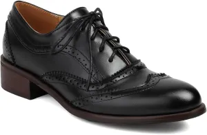 Women's Perforated Classic Lace-up Oxfords Brogue Wingtip Round Toe Derby Saddle Faux Leather Flat Shoes Evening Party Work Jeans Dress Shoes