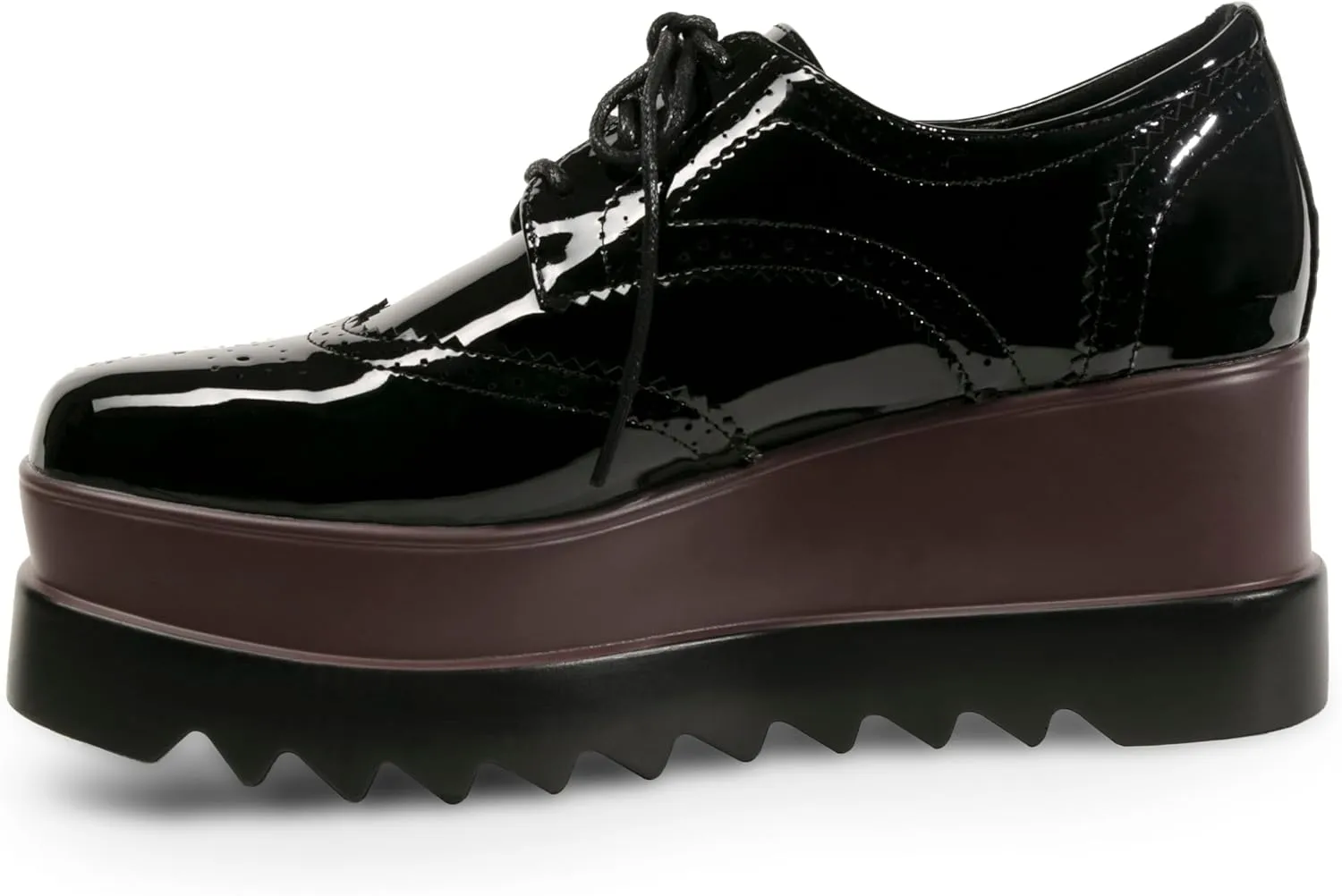 Women's Platform Oxford Shoes Classic Chunky Patent Leather PU Square Toe Wedges Casual Lace Up Sneakers