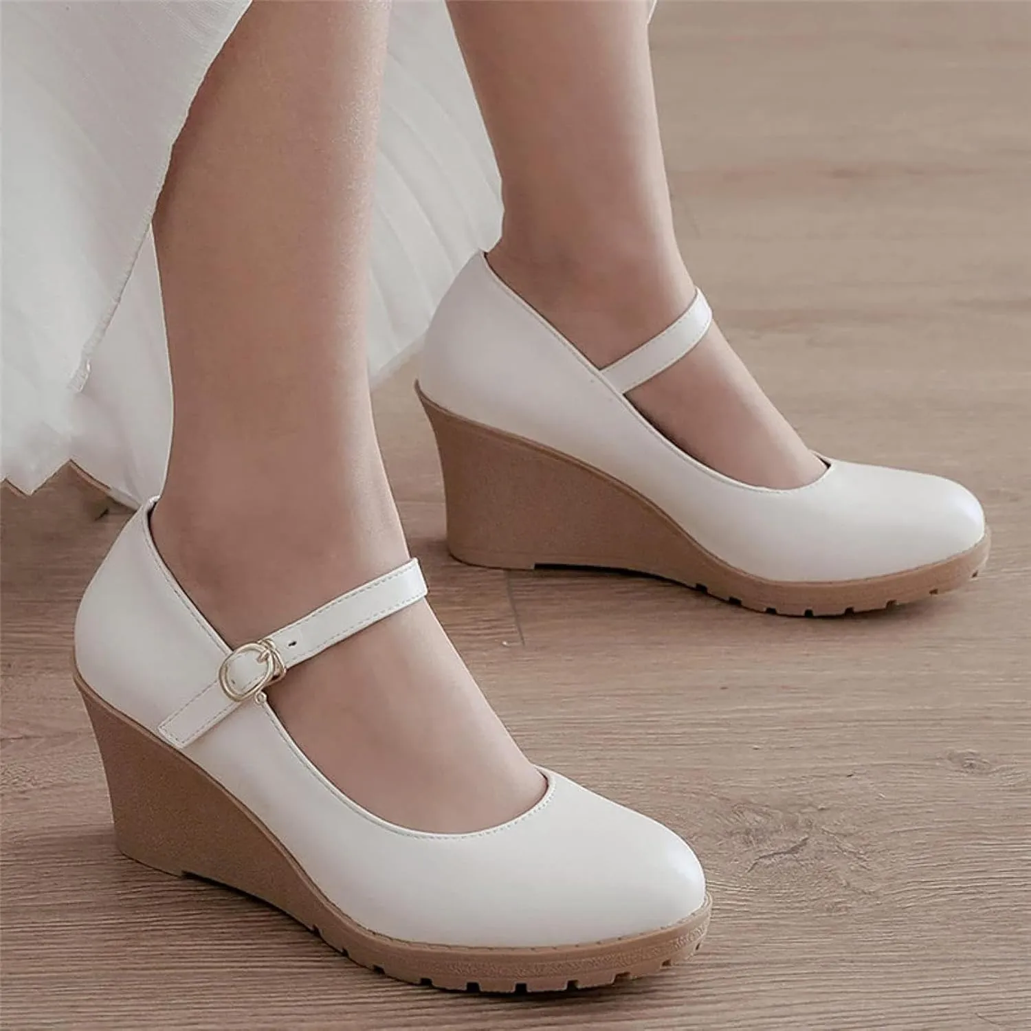 Women's Thick Soled Mary Janes High-Heeled Formal Shoes, Paired with Synthetic Leather Ankle Straps