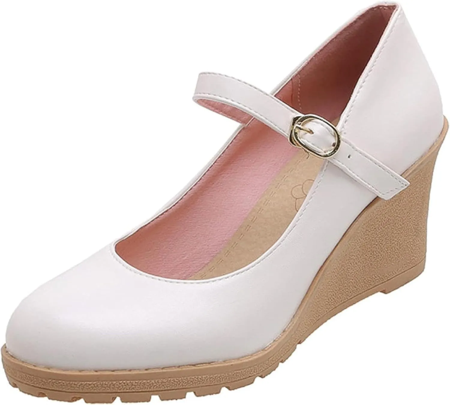 Women's Thick Soled Mary Janes High-Heeled Formal Shoes, Paired with Synthetic Leather Ankle Straps